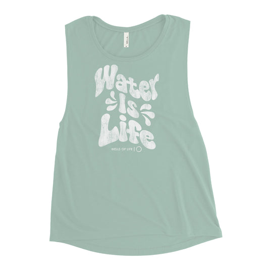 Water Is Life Vintage Print Ladies’ Muscle Tank